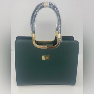 Badgley Mischka New York - The Louise Saffiano Large Satchel Handbag Dark Green